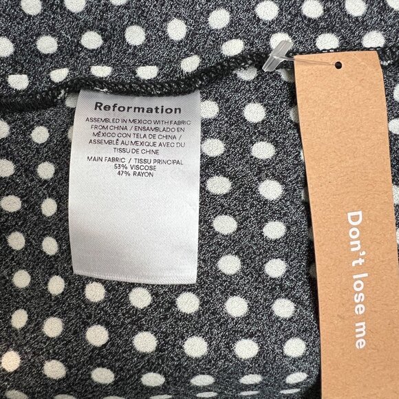 Reformation Beauden Midi Dress Womens 1X Black Polka Caviar Dot Ruched Crepe NEW - Picture 13 of 16